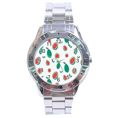 Fruit Green Red Guavas Leaf Stainless Steel Analogue Watch by Mariart