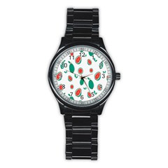 Fruit Green Red Guavas Leaf Stainless Steel Round Watch by Mariart