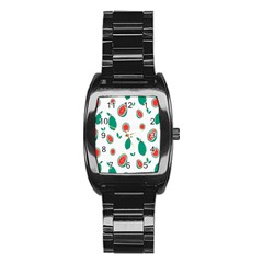 Fruit Green Red Guavas Leaf Stainless Steel Barrel Watch by Mariart