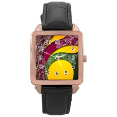 Flower Floral Leaf Star Sunflower Green Red Yellow Brown Sexxy Rose Gold Leather Watch 