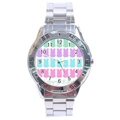 Happy Easter Rabbit Color Green Purple Blue Pink Stainless Steel Analogue Watch