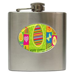 Happy Easter Butterfly Love Flower Floral Color Rainbow Hip Flask (6 Oz)