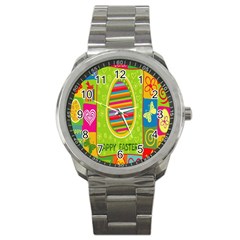 Happy Easter Butterfly Love Flower Floral Color Rainbow Sport Metal Watch