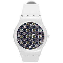 Floral Flower Star Blue Round Plastic Sport Watch (m) by Mariart