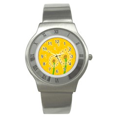 Leaf Flower Floral Sakura Love Heart Yellow Orange White Green Stainless Steel Watch