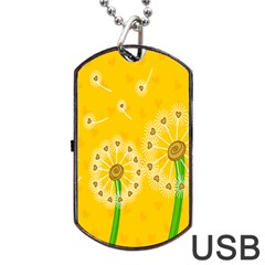 Leaf Flower Floral Sakura Love Heart Yellow Orange White Green Dog Tag Usb Flash (two Sides) by Mariart