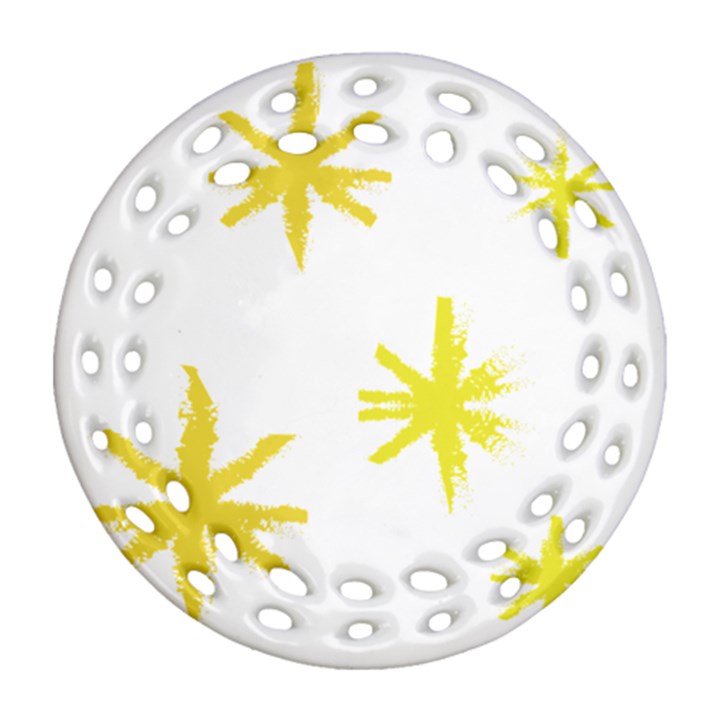 Line Painting Yellow Star Round Filigree Ornament (Two Sides)