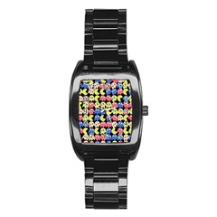 Pacman Seamless Generated Monster Eat Hungry Eye Mask Face Color Rainbow Stainless Steel Barrel Watch
