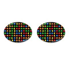 Pacman Seamless Generated Monster Eat Hungry Eye Mask Face Rainbow Color Cufflinks (oval) by Mariart