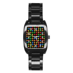 Pacman Seamless Generated Monster Eat Hungry Eye Mask Face Rainbow Color Stainless Steel Barrel Watch by Mariart