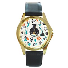 Science Chemistry Physics Round Gold Metal Watch