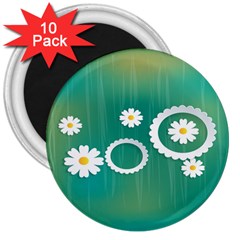 Sunflower Sakura Flower Floral Circle Green 3  Magnets (10 pack) 