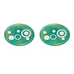 Sunflower Sakura Flower Floral Circle Green Cufflinks (Oval)