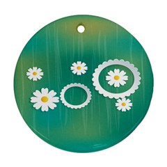 Sunflower Sakura Flower Floral Circle Green Round Ornament (Two Sides)