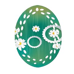 Sunflower Sakura Flower Floral Circle Green Oval Filigree Ornament (Two Sides)