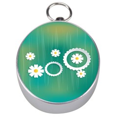 Sunflower Sakura Flower Floral Circle Green Silver Compasses