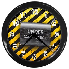 Under Construction Sign Iron Line Black Yellow Cross Wall Clocks (black)