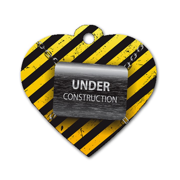 Under Construction Sign Iron Line Black Yellow Cross Dog Tag Heart (Two Sides)