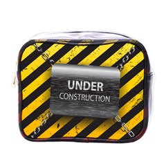 Under Construction Sign Iron Line Black Yellow Cross Mini Toiletries Bags