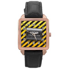 Under Construction Sign Iron Line Black Yellow Cross Rose Gold Leather Watch  by Mariart