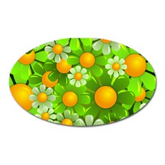 Sunflower Flower Floral Green Yellow Oval Magnet by Mariart