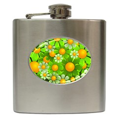 Sunflower Flower Floral Green Yellow Hip Flask (6 Oz) by Mariart