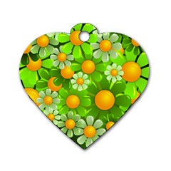 Sunflower Flower Floral Green Yellow Dog Tag Heart (two Sides) by Mariart