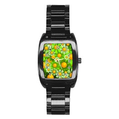 Sunflower Flower Floral Green Yellow Stainless Steel Barrel Watch by Mariart