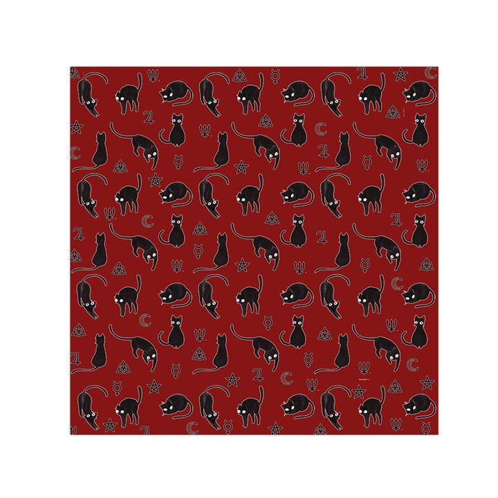 Black cats and witch symbols pattern Small Satin Scarf (Square)