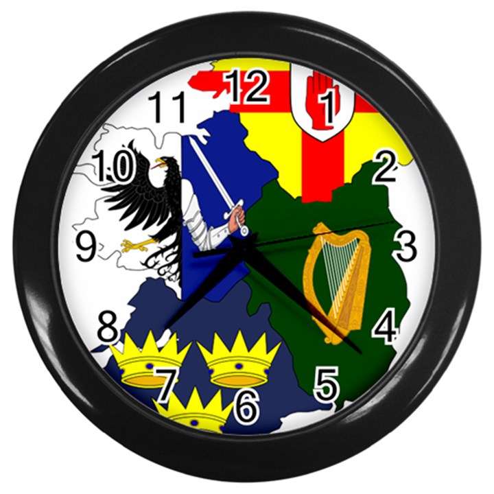 Flag Map of Provinces of Ireland Wall Clocks (Black)