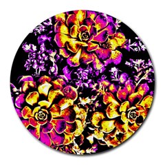 Purple Yellow Flower Plant Round Mousepads