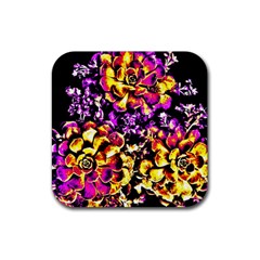 Purple Yellow Flower Plant Rubber Coaster (Square) 