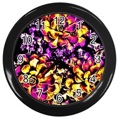 Purple Yellow Flower Plant Wall Clocks (Black)