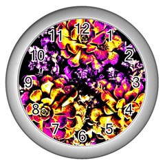 Purple Yellow Flower Plant Wall Clocks (Silver) 