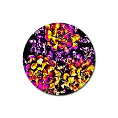 Purple Yellow Flower Plant Rubber Round Coaster (4 pack) 
