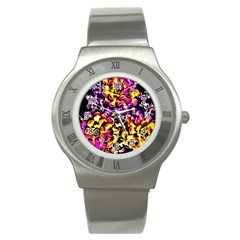 Purple Yellow Flower Plant Stainless Steel Watch