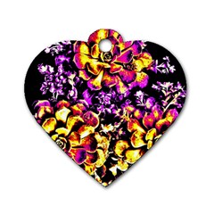 Purple Yellow Flower Plant Dog Tag Heart (Two Sides)