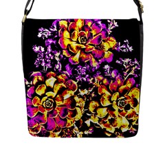 Purple Yellow Flower Plant Flap Messenger Bag (L) 