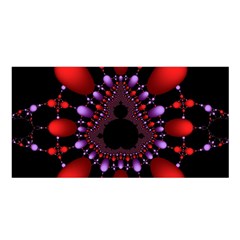 Fractal Red Violet Symmetric Spheres On Black Satin Shawl