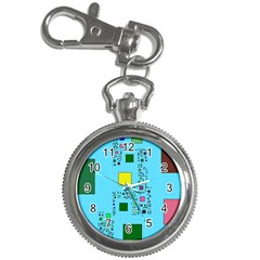 Squares On A Blue Background            Key Chain Watch by LalyLauraFLM