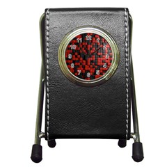 Black Red Tiles Checkerboard Pen Holder Desk Clocks