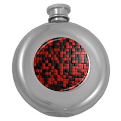 Black Red Tiles Checkerboard Round Hip Flask (5 oz)