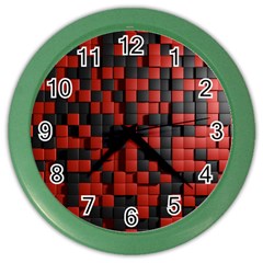 Black Red Tiles Checkerboard Color Wall Clocks