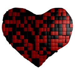 Black Red Tiles Checkerboard Large 19  Premium Heart Shape Cushions