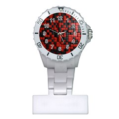 Black Red Tiles Checkerboard Plastic Nurses Watch