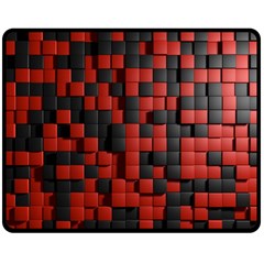 Black Red Tiles Checkerboard Double Sided Fleece Blanket (Medium) 