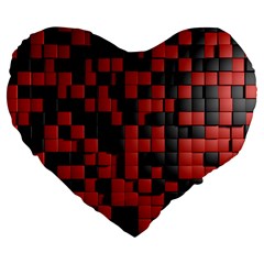 Black Red Tiles Checkerboard Large 19  Premium Flano Heart Shape Cushions