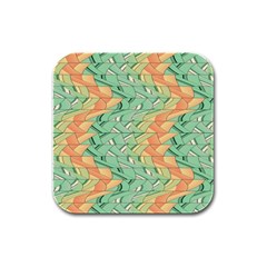 Emerald And Salmon Pattern Rubber Square Coaster (4 Pack)  by linceazul