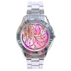 Watercolor Cute Dreamcatcher With Feathers Background Stainless Steel Analogue Watch by TastefulDesigns