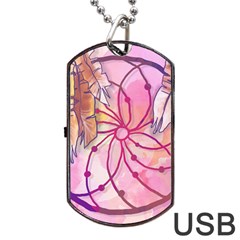 Watercolor Cute Dreamcatcher With Feathers Background Dog Tag Usb Flash (two Sides) by TastefulDesigns